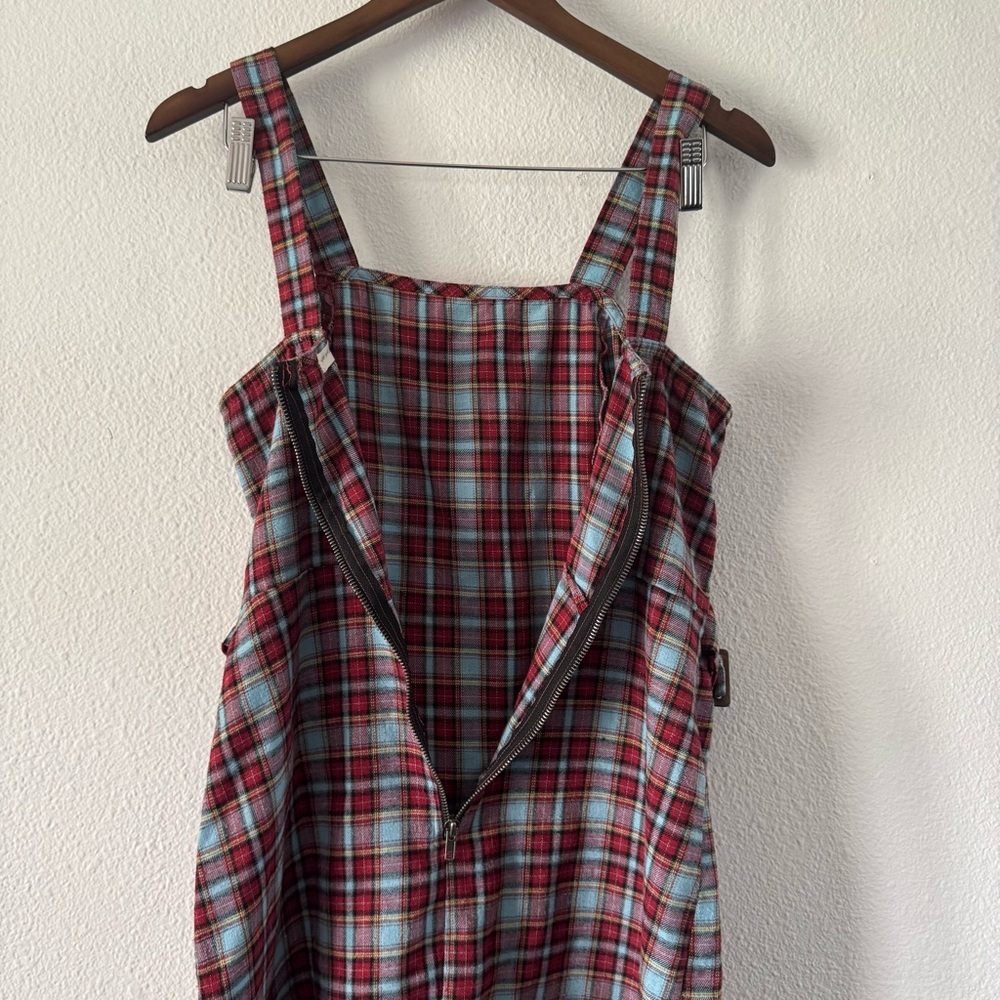 Y2K Preppy Plaid Mini Jumper Dress Tartan Square Neck Buckle Large Grunge - Picture 7 of 13